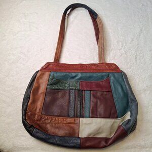 Boho Genuine Leather Patchwork Shoulder Bag Purse Multicolor Vintage Colorful